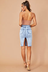 Girl Howdy Denim Skirt - Washed Blue