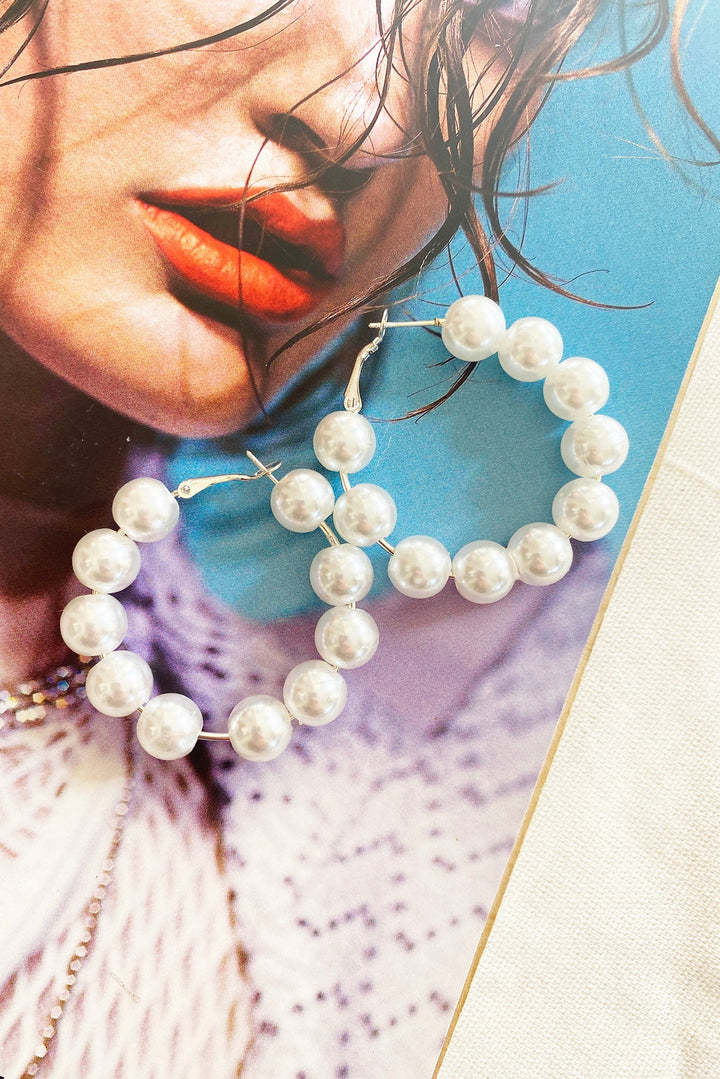 Amber Pearl Hoops // White | Sage and Paige.