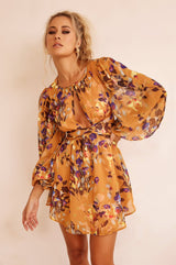 Pulling You In Mini Dress - Mustard Multi