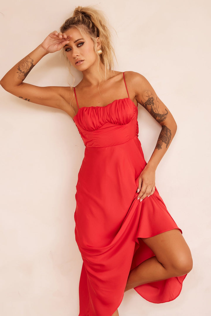 Affectionate Love Midi Dress - Red