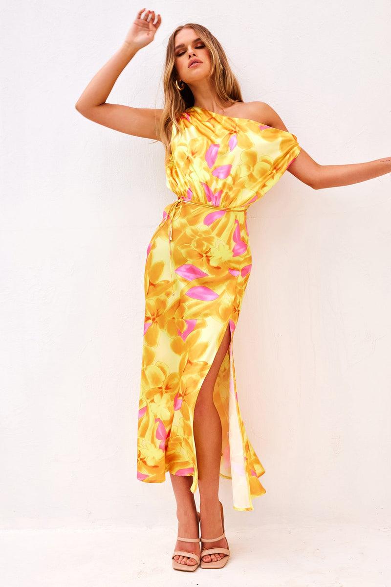 Drive By Midi Dress - Yellow Multi