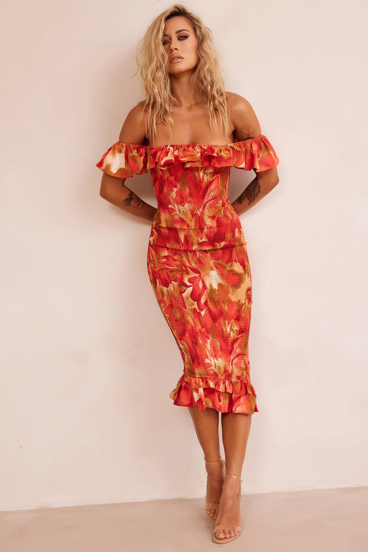 Fireball Midi Dress - Red Multi