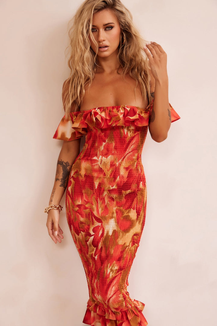 Fireball Midi Dress - Red Multi