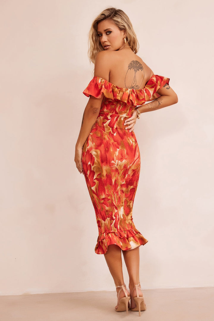 Fireball Midi Dress - Red Multi