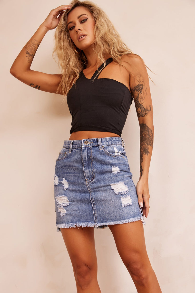 No Sense Denim Skirt - Washed Blue