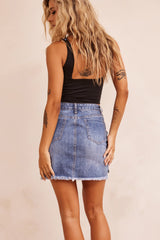 No Sense Denim Skirt - Washed Blue