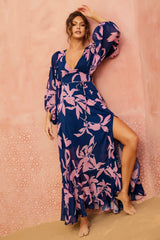 Botanical Blooms Maxi Dress - Navy