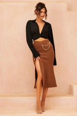 Pull Me In Midi Skirt - Brown