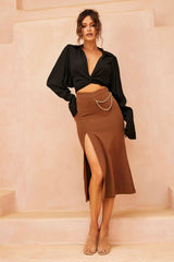 Pull Me In Midi Skirt - Brown