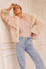 Dreaming Of Travel Faux Fur Jacket - Beige