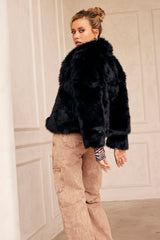 Dreaming Of Travel Faux Fur Jacket - Black