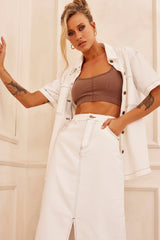 Future Face Denim Midi Skirt - White