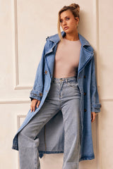 Double Take Denim Trench Coat - Blue