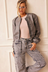 Boy Meets Girl Biker Jacket - Slate