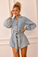 Monroe Denim Playsuit - Washed Blue