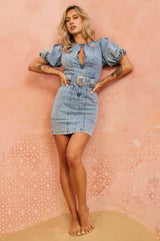 Another Love Denim Mini Dress - Washed Blue