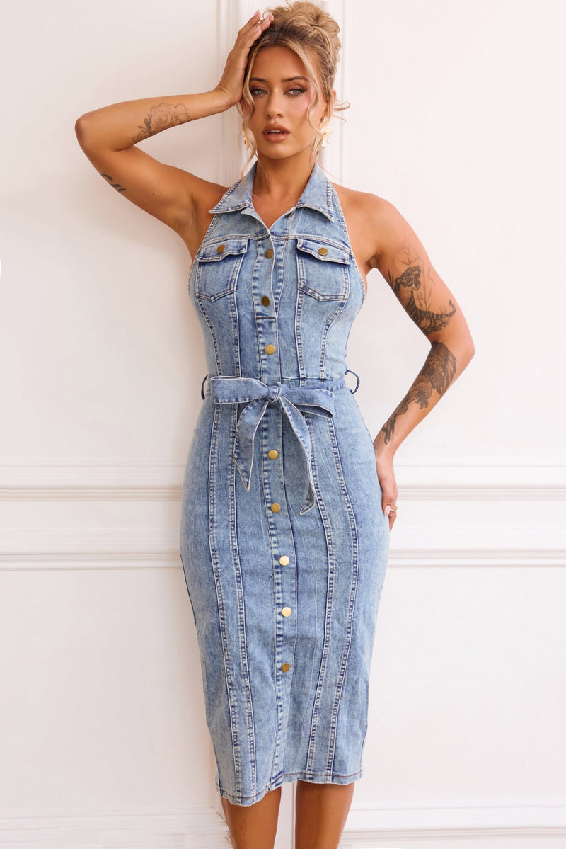 Roadhouse Midi Dress - Washed Blue