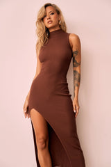 Bianca Rib Knit Midi Dress - Brown