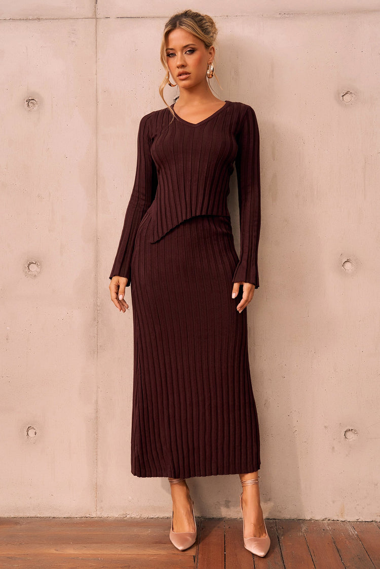 Sprint To The Finish Knit Skirt - Chocolate | Sage and Paige AUS.