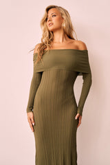 Top Notch Knit Midi Dress - Khaki