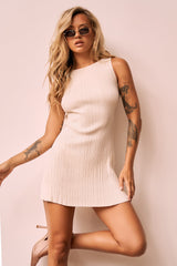 Take A Trip Knit Mini Dress - Beige