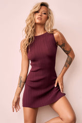 Take A Trip Knit Mini Dress - Wine