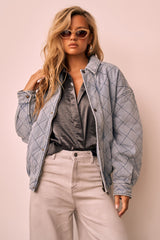 Dream Big Quilted Denim Jacket - Washed Blue