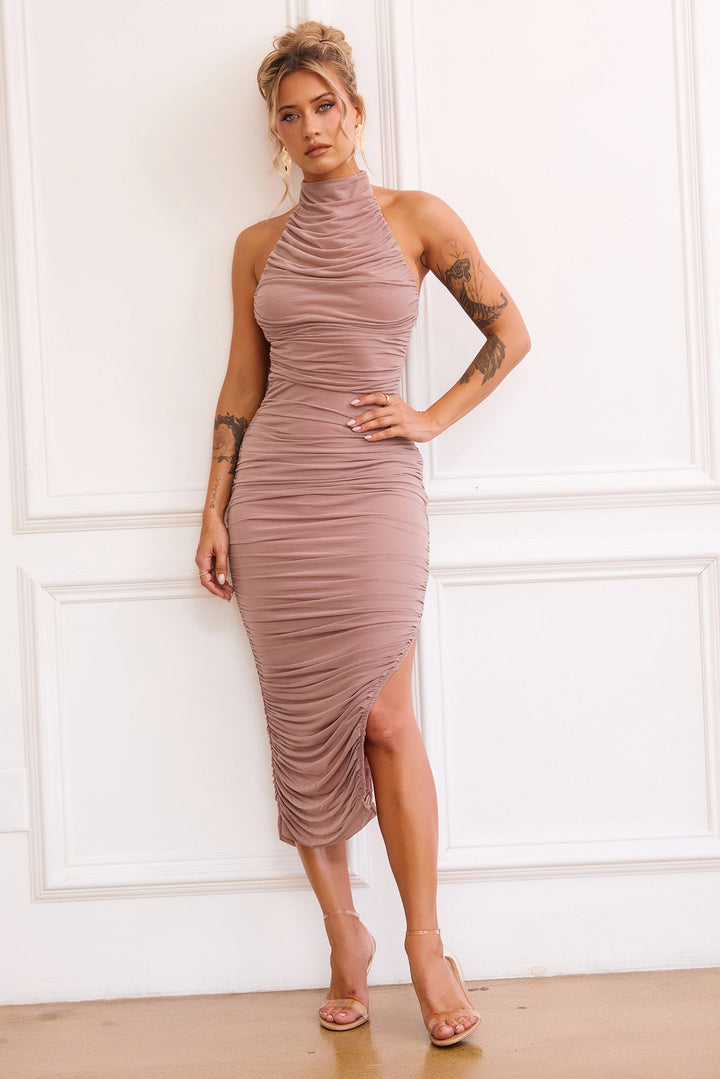 Caught In One Moment Midi Dress - Mocha