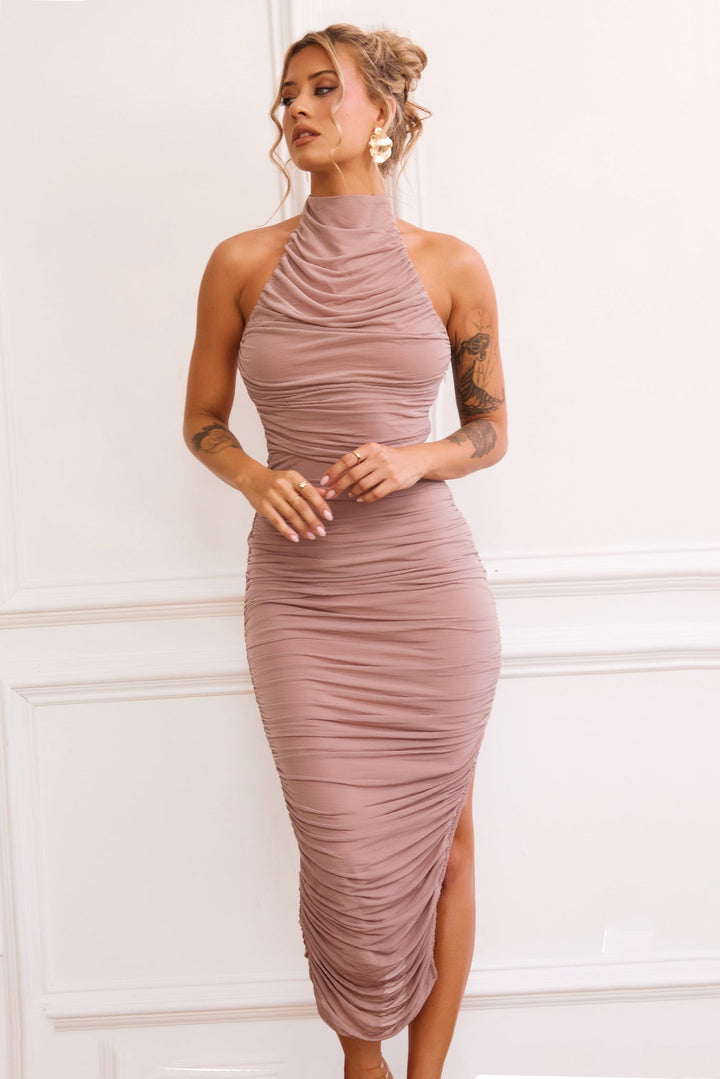 Caught In One Moment Midi Dress - Mocha