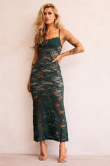 Feel It Still Lace Midi Dress - Forest Green