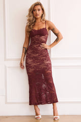 Feel It Still Lace Midi Dress - Wine