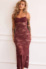 Feel It Still Lace Midi Dress - Wine