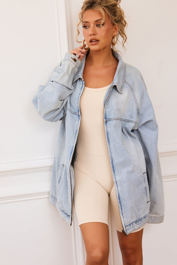 Hit Above Denim Jacket - Denim Blue