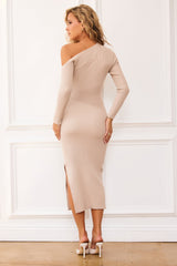 Lacy Knit Midi Dress - Beige