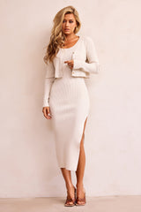 Rosemary Knit Midi Dress Set- Beige