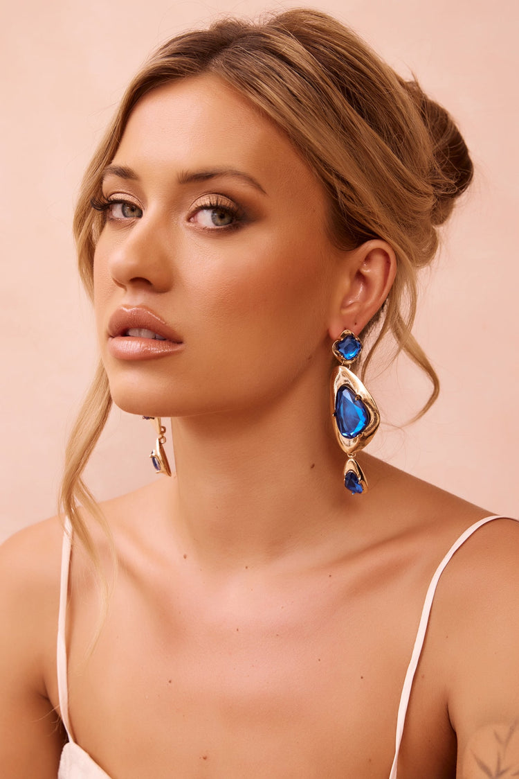 Azure Luxe Drop Earrings - Blue